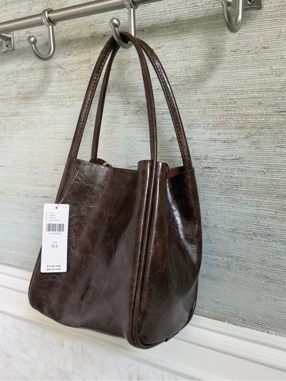 NWT new Anthropologie hollace mini waxed tote bag purse + pouch + 2 straps brown